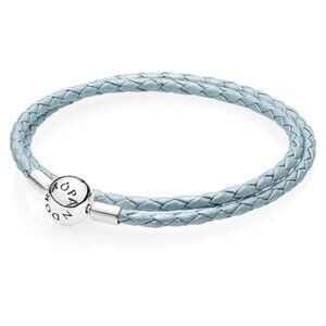 NWOT Pandora 925 Light Blue Leather Bracelet 14.5" 590734CBL-D